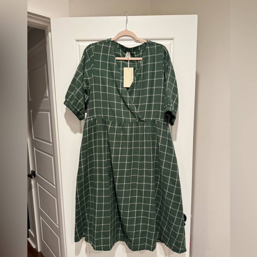 Pact Forest Check Midi Dress